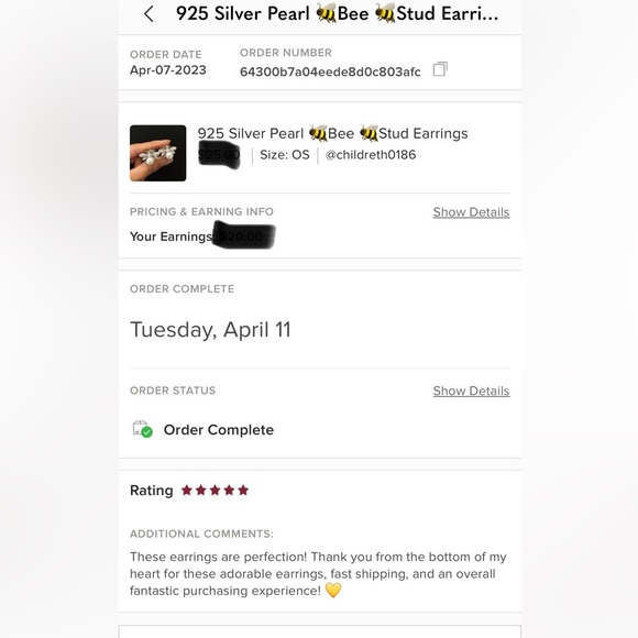 925 Silver Pearl 🐝Bee 🐝Stud Earrings - Picture 7 of 7